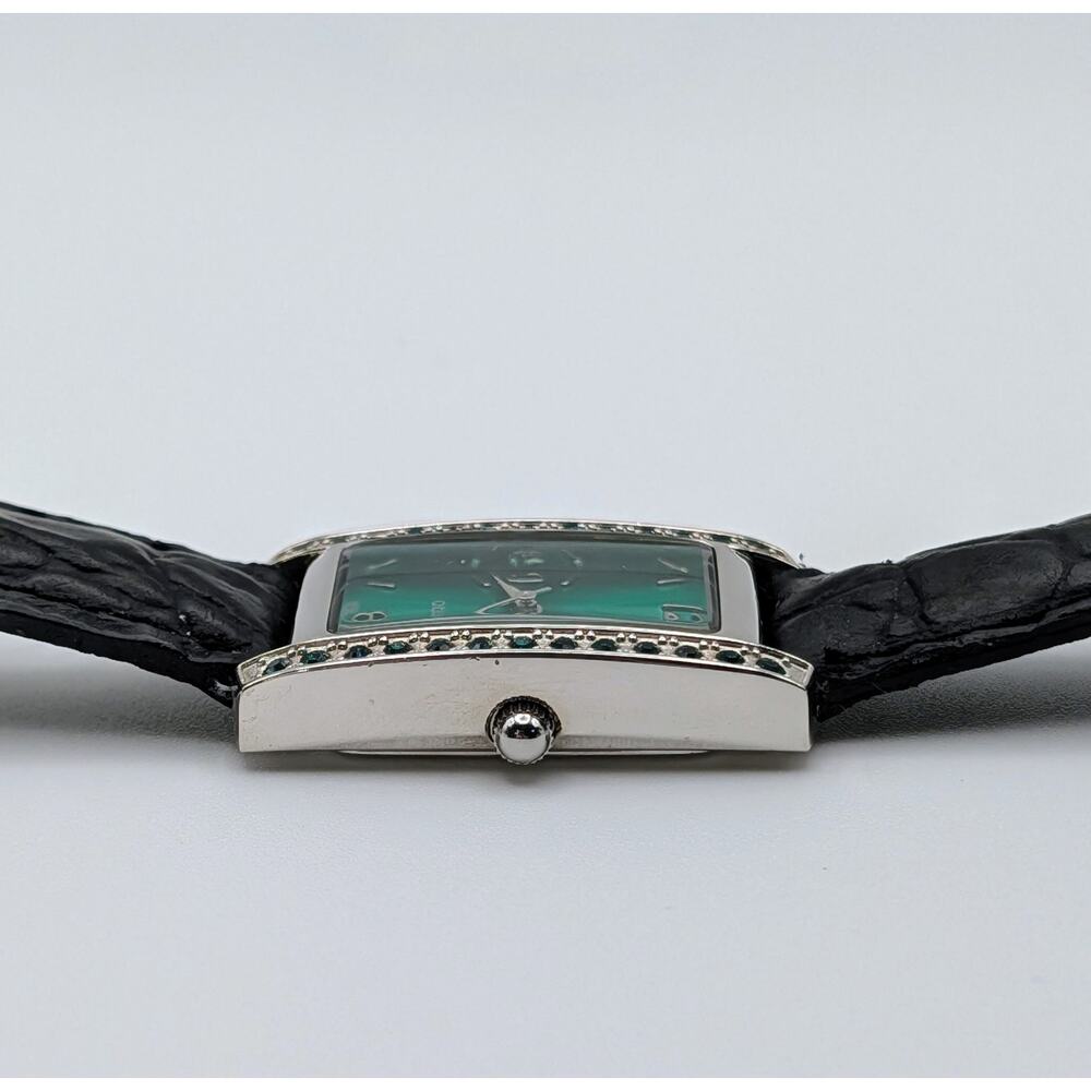 Green Dial Rectangular Quartz Watch Crystal Accen… - image 5